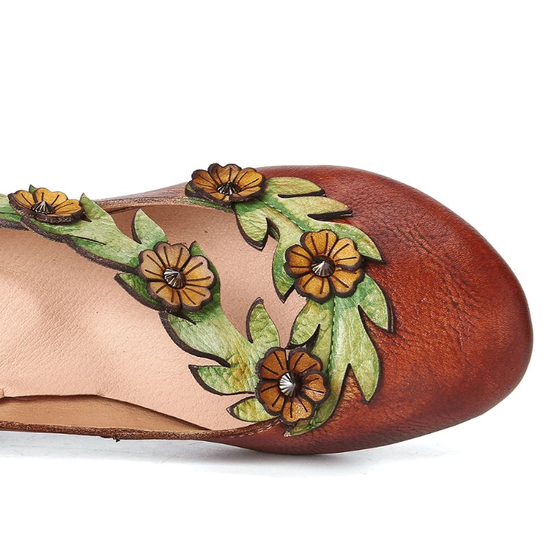 Kvinner Blomsterdekorasjon Ekte Skinn Slip On Spring Pumps