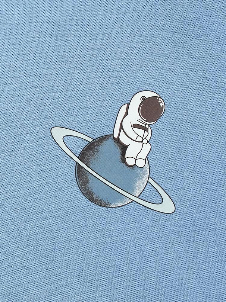 Astronaut Planet Print Hettegensere I Bomull Med Snøring For Menn Med Kengurulomme