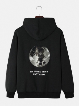 Herre Back Moon Graphic Slogan Plysjfôret Hettegensere Med Snøring I Varm Bomull