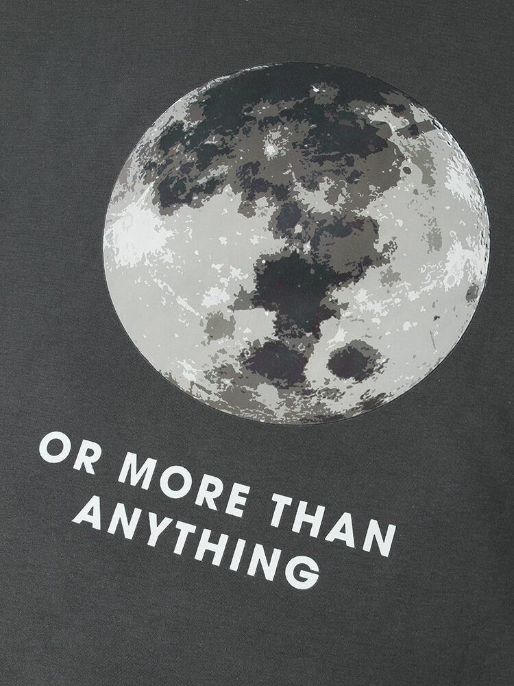 Herre Back Moon Graphic Slogan Plysjfôret Hettegensere Med Snøring I Varm Bomull