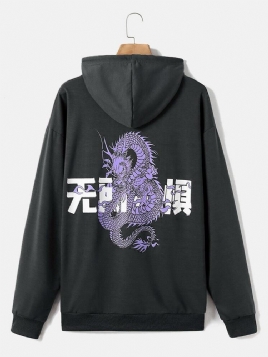 Herre Dragon Chinese Character Back Print 100% Bomull Hettegensere Med Snøring