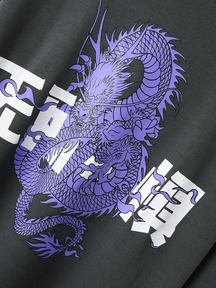 Herre Dragon Chinese Character Back Print 100% Bomull Hettegensere Med Snøring