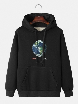 Herre Earth Letter Print Cotton Warm Snøring Overhead Hettegensere