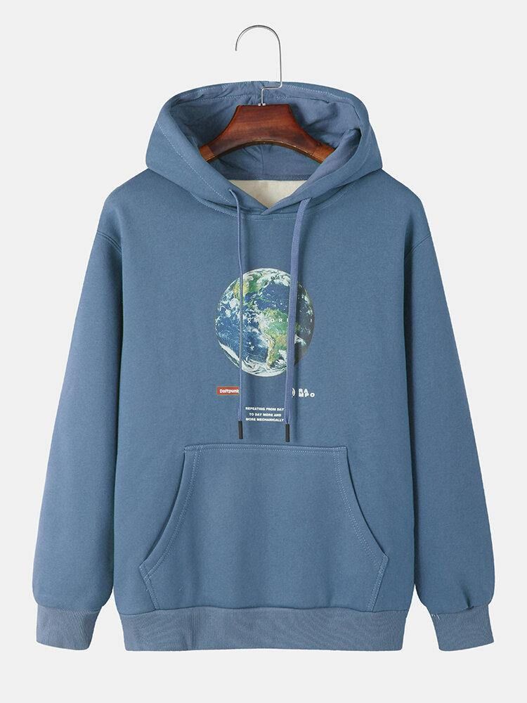 Herre Earth Letter Print Cotton Warm Snøring Overhead Hettegensere