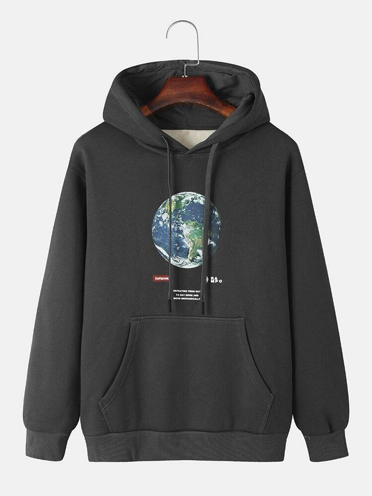 Herre Earth Letter Print Cotton Warm Snøring Overhead Hettegensere