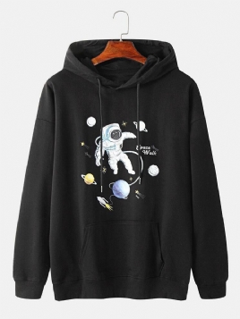 Herre Planet Astronaut Print Cotton Overhead Hettegensere Med Kengurulomme