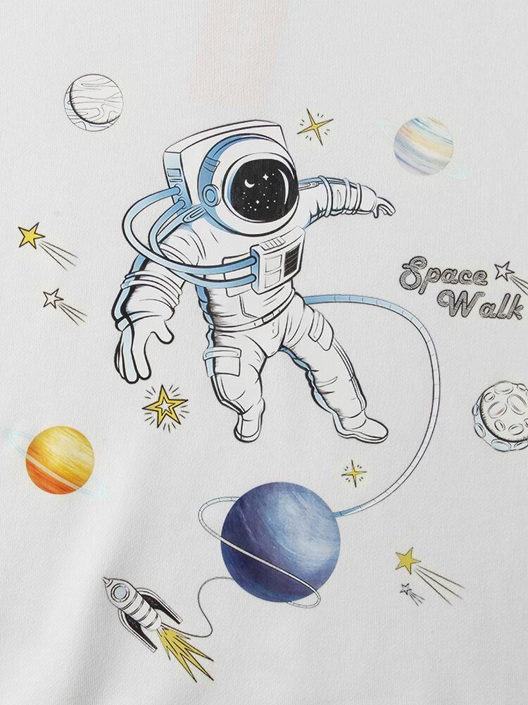 Herre Planet Astronaut Print Cotton Overhead Hettegensere Med Kengurulomme