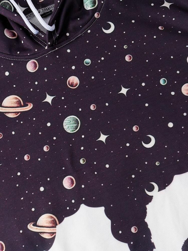 Herredesign Astronaut Galaxy Print Langermede Hettegensere Med Lomme