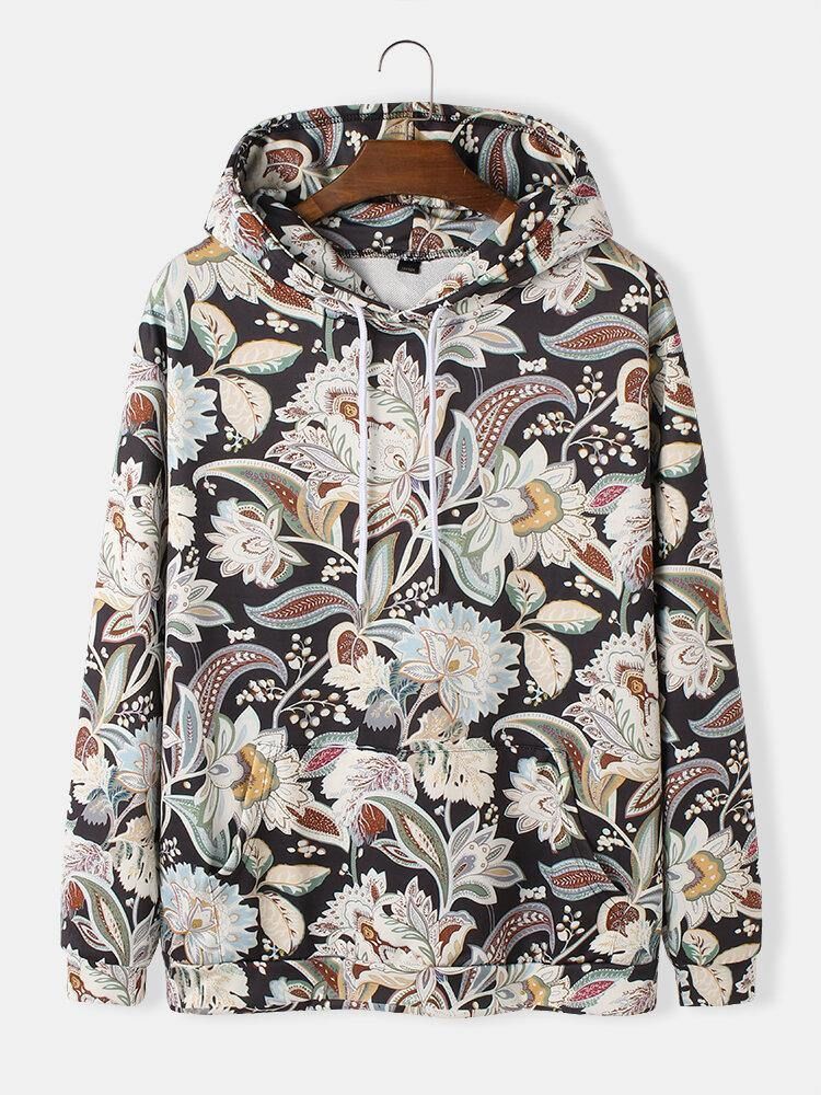 Langermet Hettegensere Med Vintage Blomstertrykk For Menn Med Kengurulomme