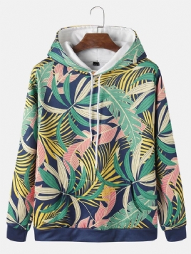 Menns All Over Plant Leaf Print Hettegensere Med Snøring Med Lomme