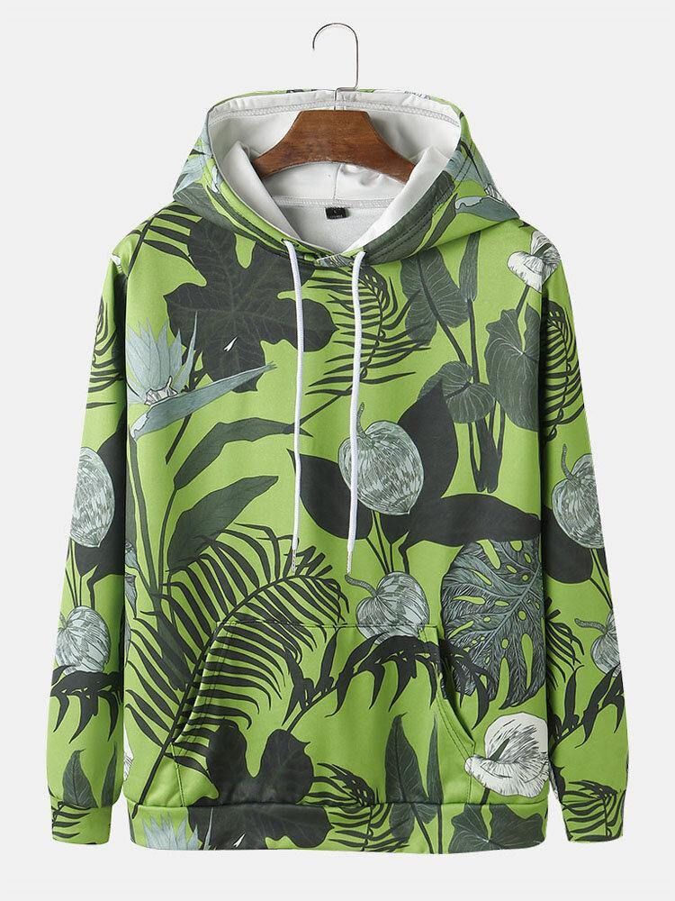 Menns All Over Tropical Plant Print Hettegensere Med Snøring Med Kengurulomme