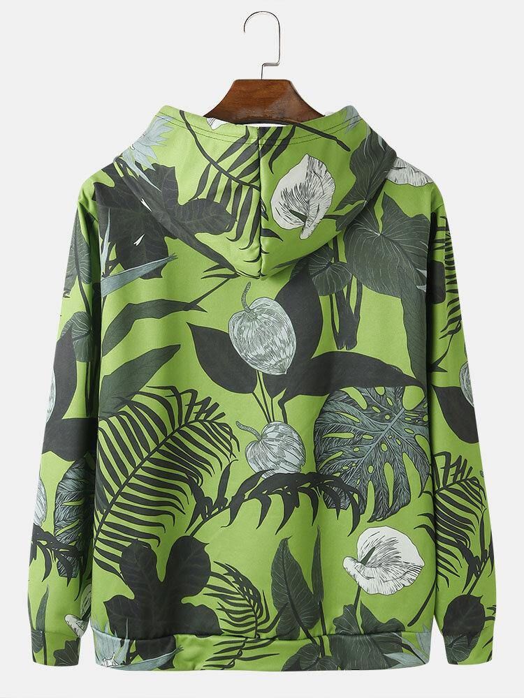 Menns All Over Tropical Plant Print Hettegensere Med Snøring Med Kengurulomme