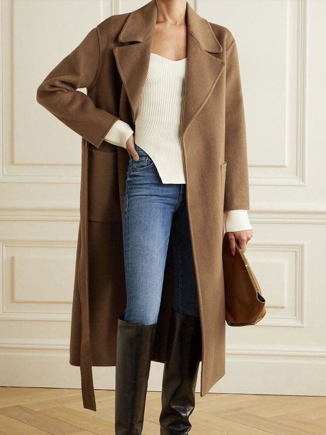 Daglig Langermet Ensfarget Elegant Overcoat