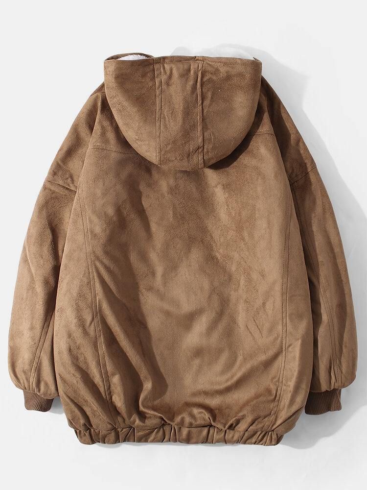 Menns Vintage Ensfarge Varm Fleece Foret Langermet Taggle Kåper