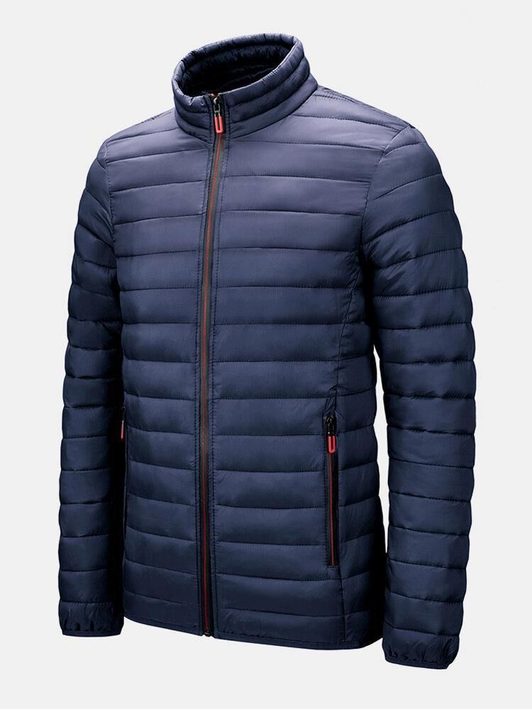 Menns Zip Front Quilted Solid Basic Polstret Kåper Med Lomme