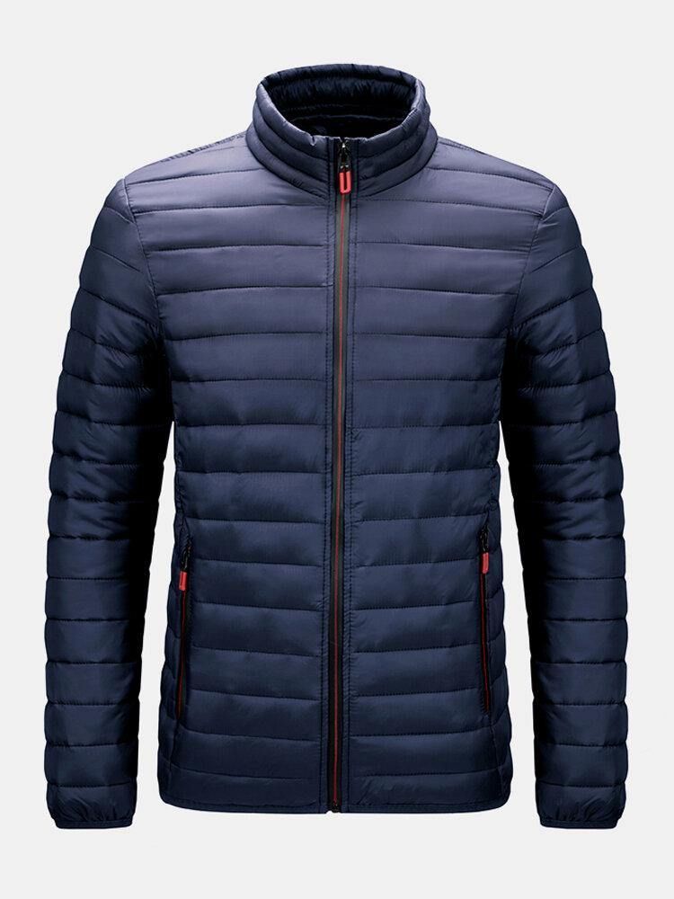 Menns Zip Front Quilted Solid Basic Polstret Kåper Med Lomme