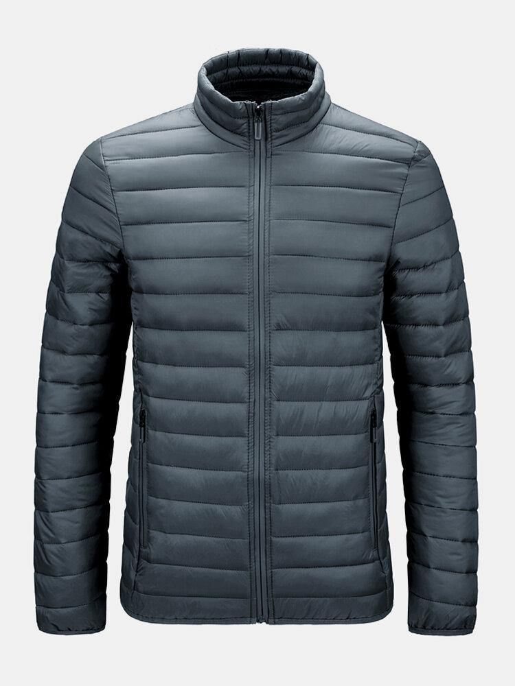 Menns Zip Front Quilted Solid Basic Polstret Kåper Med Lomme