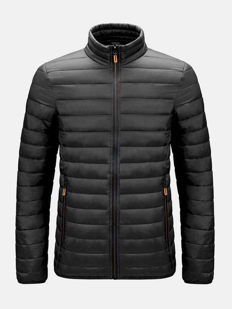 Menns Zip Front Quilted Solid Basic Polstret Kåper Med Lomme