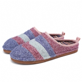 Colorblock Stripet Husholdningsbomull Slip On Indoor Flat Home Sko Tøfler