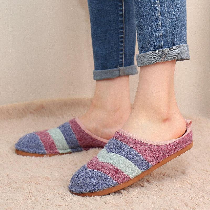 Colorblock Stripet Husholdningsbomull Slip On Indoor Flat Home Sko Tøfler