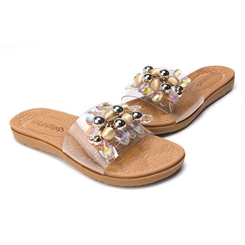 Kvinner Beach Beaded Dekor Flat Tøfler