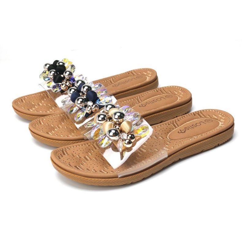 Kvinner Beach Beaded Dekor Flat Tøfler