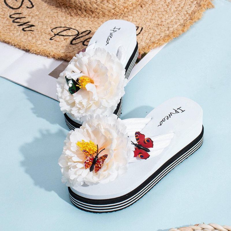 Kvinner Blomster Butterfly Decor Clip Toe Beach Platform Tøfler