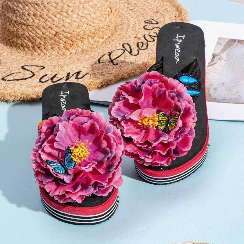 Kvinner Blomster Butterfly Decor Clip Toe Beach Platform Tøfler