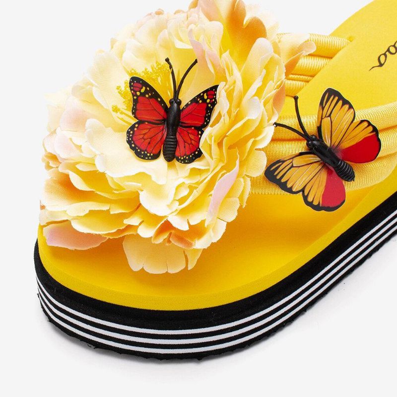 Kvinner Blomster Butterfly Decor Clip Toe Beach Platform Tøfler