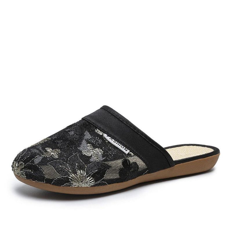 Kvinner Blomsterblomstermønster Hollow Out Comfy Closed Toe Casual Flat Slipper