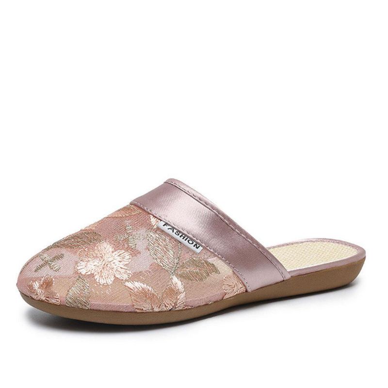 Kvinner Blomsterblomstermønster Hollow Out Comfy Closed Toe Casual Flat Slipper