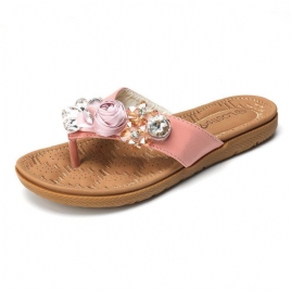 Kvinner Strandblomster Rhinestone Clip Toe Tøfler