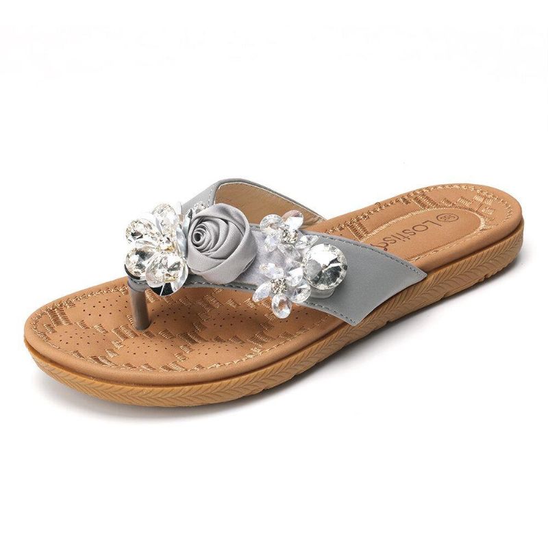 Kvinner Strandblomster Rhinestone Clip Toe Tøfler