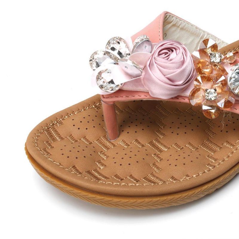 Kvinner Strandblomster Rhinestone Clip Toe Tøfler