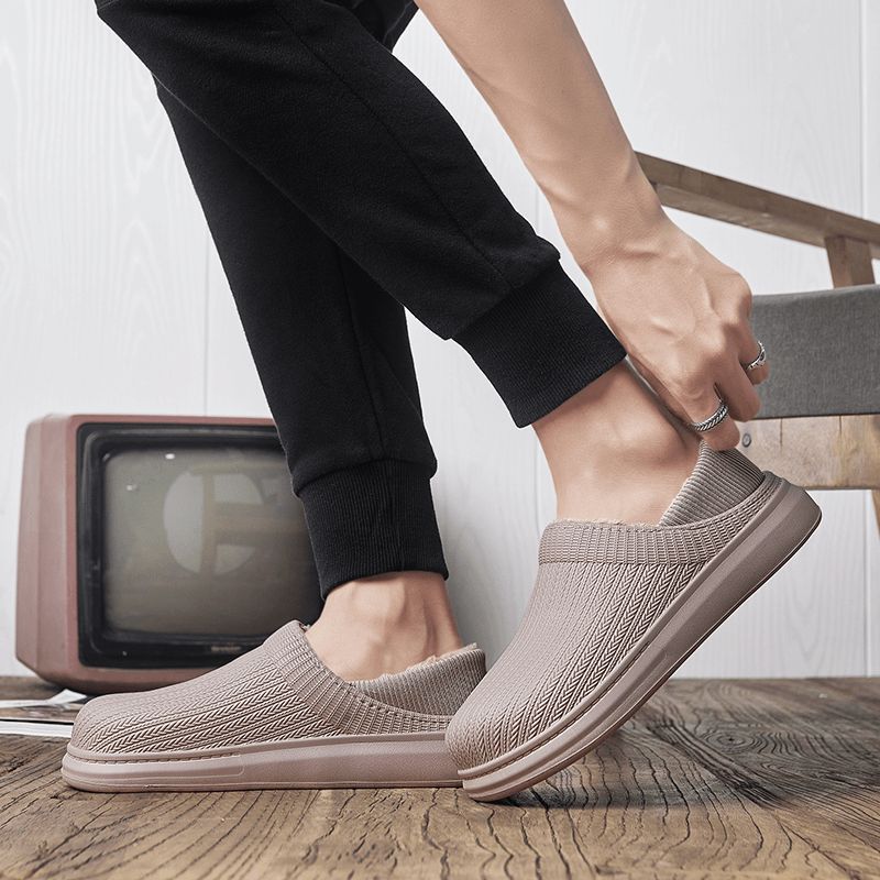 Menn Comfy Wide Fit Rund Tå Varme Easy Slip-On Hjemmetøfler