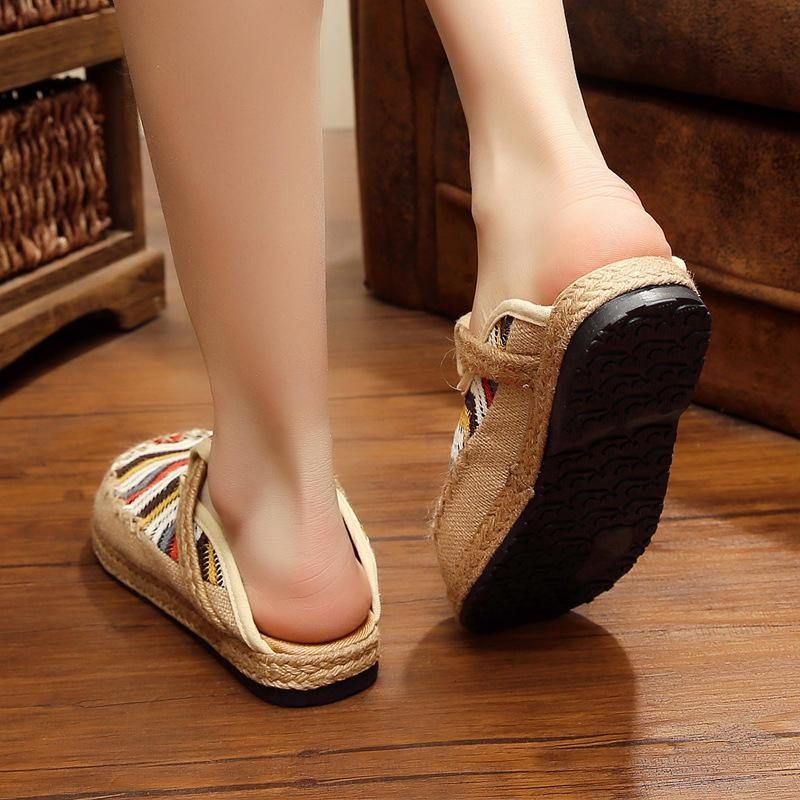 Rainbow Espadrilles Flax Backless Loafers