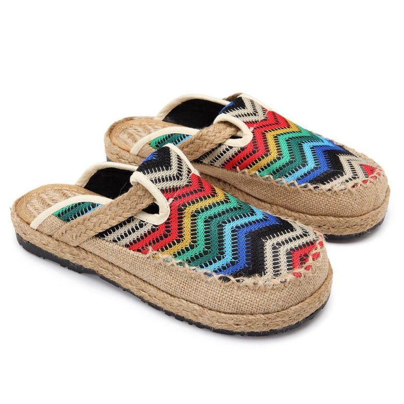 Rainbow Espadrilles Flax Backless Loafers