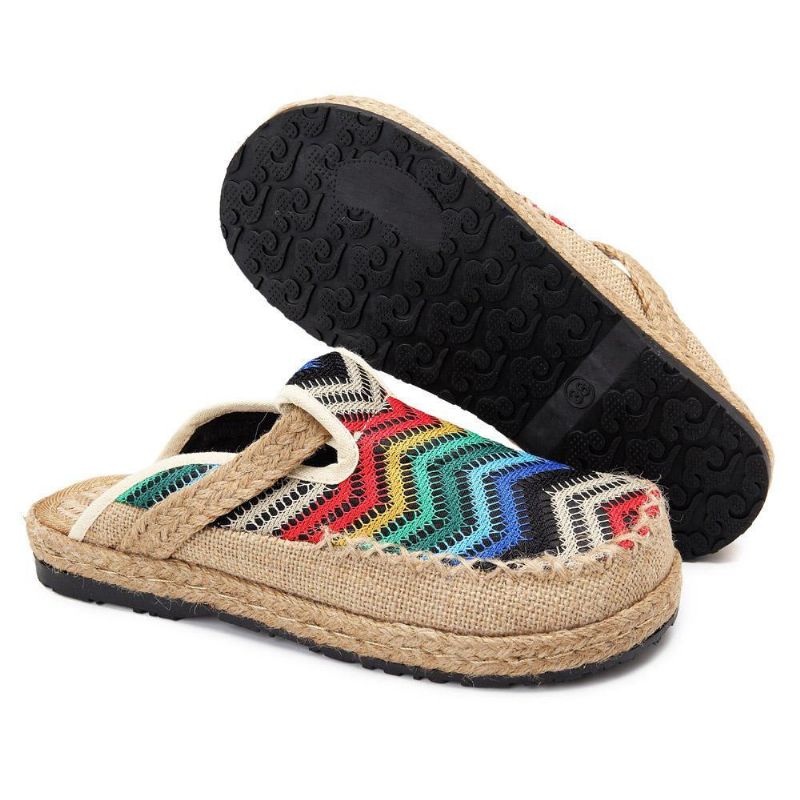 Rainbow Espadrilles Flax Backless Loafers