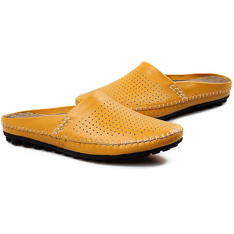 Tøffel Menn Hollow Out Casual Beach Slip On I Skinn