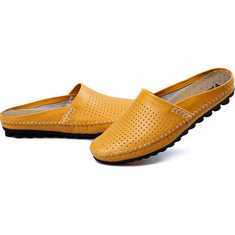 Tøffel Menn Hollow Out Casual Beach Slip On I Skinn