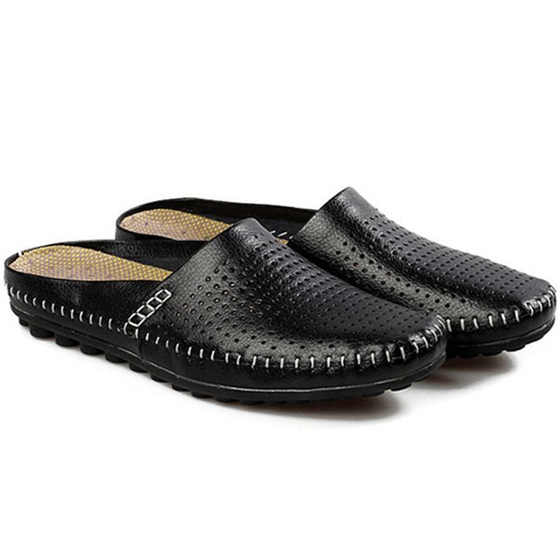 Tøffel Menn Hollow Out Casual Beach Slip On I Skinn