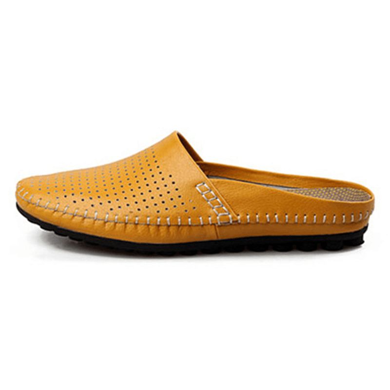 Tøffel Menn Hollow Out Casual Beach Slip On I Skinn