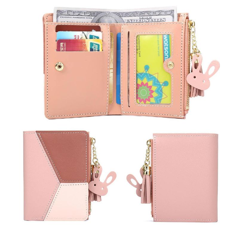 Dusker Pu-Skinn Multi-Slots Kort Pengeveske Slank Kortholder Lommebok For Kvinner Og Damer Med Hjerteformede Metalldusker Anheng Gift Bifold Clutch