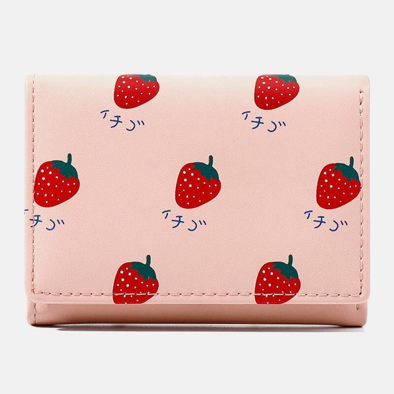 Kvinner 7 Kortspor Trifold Fruit Printed Wallet