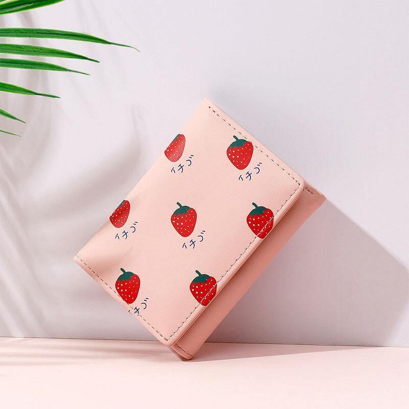 Kvinner 7 Kortspor Trifold Fruit Printed Wallet