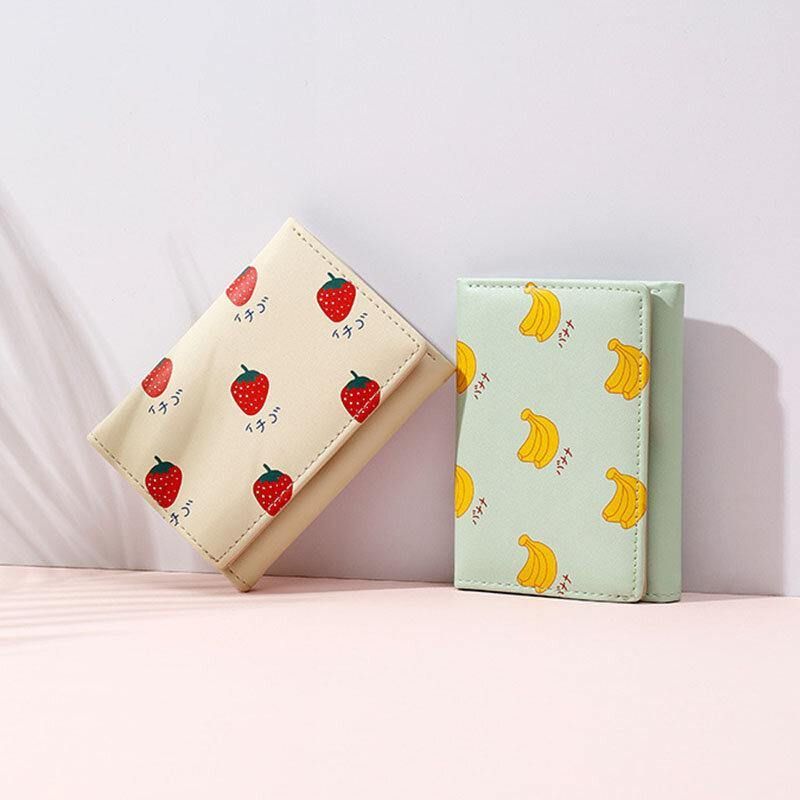 Kvinner 7 Kortspor Trifold Fruit Printed Wallet