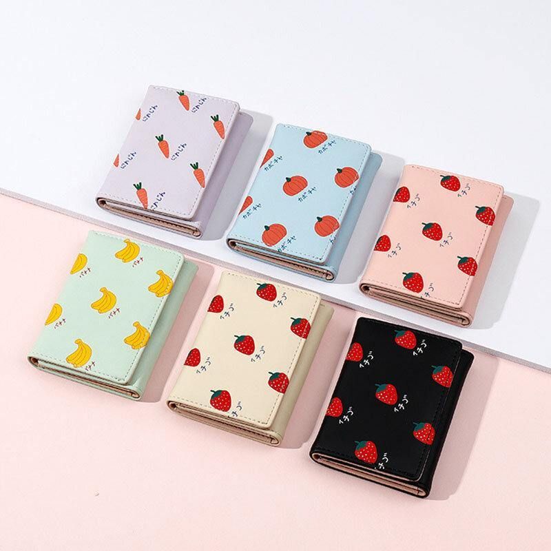 Kvinner 7 Kortspor Trifold Fruit Printed Wallet