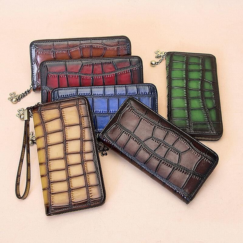 Kvinner Ekte Skinn Alligator Mønster Retro Myk Skinnveske Multi-Spor Kortholder Lommebok Clutch Veske