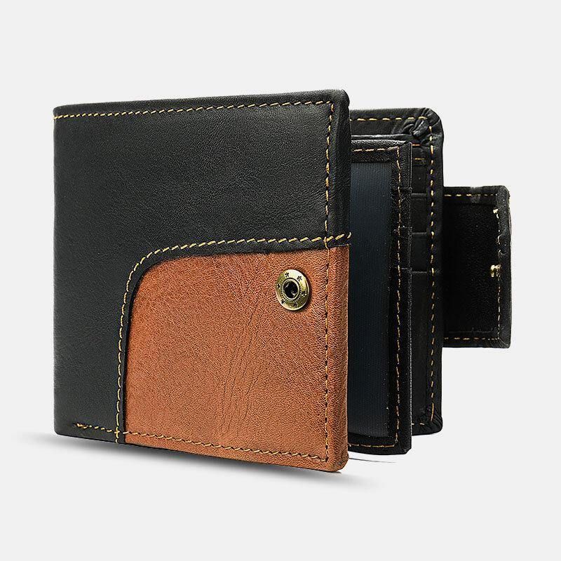 Menn Ekte Skinn Bifold Rfid Anti-Tyveri Multi-Card Slot Retro Casual Kortholder Mynt Lommebok