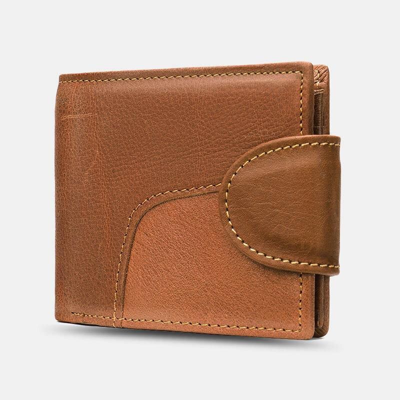 Menn Ekte Skinn Bifold Rfid Anti-Tyveri Multi-Card Slot Retro Casual Kortholder Mynt Lommebok